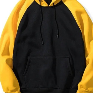 Men's Black <b>Yellow</b> Color Block <b>Hoodie</b> Pullover Sweatshirt Raglan Sleeve Kangaroo Pocket Drawstring - Product Image 4