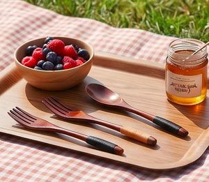 Ensemble de couverts en bois de qualité supérieure avec cuillères et fourchettes en bois de manguier, design minimaliste, pour le camping, les fêtes et les repas. - Product Image 3