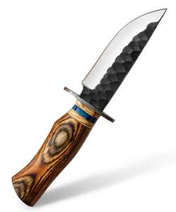 Cuchillo Utilitario de Hoja Fija de Acero de Alto Carbono Forjado a Mano, Mango de Madera de Olivo y Resina Azul Turquesa, Herramienta EDC Personalizada OEM de Grado DIY - Product Image 1