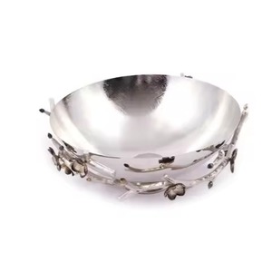 Bol de service de qualité supérieure en laiton doré, plat ovale peu profond avec motif floral et support en forme de branche, plateau à apéritifs, bol de service central de table - Product Image 4