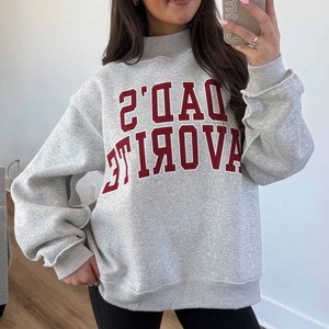 DLY DALLYX OEM <b>Mock</b> <b>Neck</b> Sweatshirt Women Heavy Cotton Fleece Custom Chenille Letter Patch Embroidery Pullover - Product Image 3
