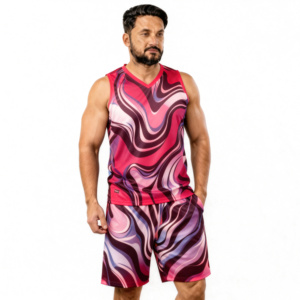 Men's V-Neck Tank Top And <b>Shorts</b> Set Sublimation Print Quick Dry Knitted <b>Polyester</b> Sporty Summer Outfit - Product Image 1