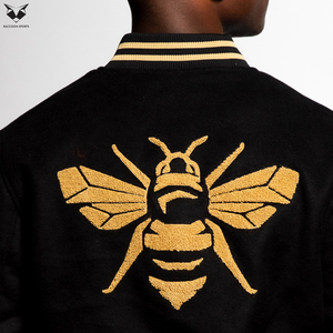 Premium Black Varsity Jacket Men Gold Striped Ribbing Letterman Jacket Minimalist Blank Baseball Bomber Jacket Plus Size Wear - Product Image 4