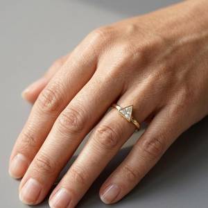 Modern 0.50CT Triangle Cut Diamond <b>Thick</b> Band <b>Ring</b> Lab Grown 14K Solid Gold Women's Fine Jewelry For Wedding Occasion - Product Image 2