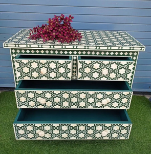 Bone Inlay Bedside Table Chest Drawer Floral Modern Eco-Friendly Handmade Customized Antique Furniture Apartment Living Room - Product Image 6
