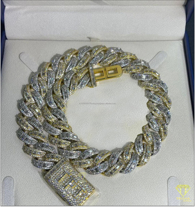Collar Unisex con Diamantes Moissanite VVS en Corte Baguette y Redondo, Cadena Cubana de Plata de Ley 925, Chapado en Oro Rosa, Estilo Hip Hop - Product Image 4
