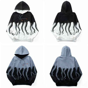 Sweat à capuche unisexe personnalisé imprimé pieuvre, streetwear, pull à capuche en molleton de coton de haute qualité, motif graphique, mode OEM - Product Image 1