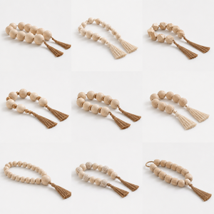 Guirnalda de Cuentas de Madera Grandes Hechas a Mano con Borlas de Yute, Decoración Boho Rústica para Bandeja Escalonada y Estante, Suministro al por Mayor - Product Image 2