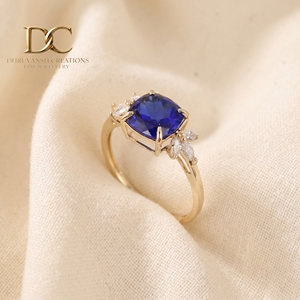 Nuevo Anillo de Lujo de Oro Sólido de 14 Quilates con Diamante Cultivado en Laboratorio y Zafiro Azul Real, Joyería Personalizada para Bodas y Fiestas para Mujer - Product Image 3