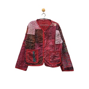 Handmade Silk Patola Gudri Patchwork Red <b>Quilted</b> Eco-Friendly Women's Winter Lightweight Bohemian Style Comfortable <b>Jacket</b> - Product Image 1