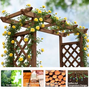 43.5*17.5*44.5 in Fir with <b>Arched</b> Lattice Raised Garden Bed Wooden Planting <b>Frame</b> Carbonized Carbonized Garden Buildings - Product Image 5