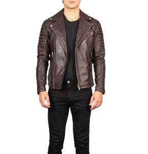 OEM High Quality Embroidery <b>Winter</b> <b>Leather</b> <b>Jacket</b> with Stand Collar Canvas Fabric Cow Skin <b>Leather</b> Breathable & Waterproof - Product Image 3