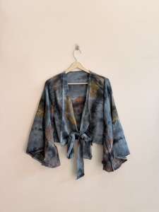 Blusa de seda con efecto tie-dye para mujer, sin mangas, holgada, estilo bohemio, para primavera/verano, sin cuello, sin tirantes - Product Image 2
