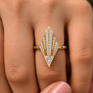 Bague de cocktail Art Déco en or massif 14K 18K avec diamant de laboratoire taille triangle DEF VVS 0.60 CTW, bague de fiançailles, vente en gros ODM - Product Image 2