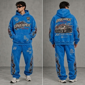 Conjunto Deportivo Azul para Hombre, Sudadera con Capucha Extra Grande y Pantalones Deportivos, Ropa Deportiva Urbana, Logotipo Bordado Personalizado, Algodón Grueso, Dos Piezas - Product Image 4