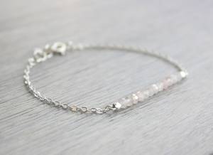 Rose Quartz Bracelet 925 Sterling Silver Gemstone Bar Bracelet Minimalist Women Jewelry Wholesale Supplier - Product Image 2