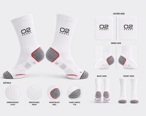 Chaussettes blanches personnalisées avec logo, respirantes, en tricot, avec logo sur le revers, en spandex, séchage rapide pour l'été, pour adultes, course et entraînement - Product Image 2