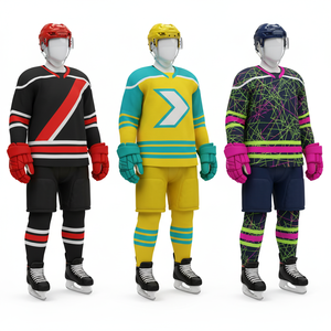 Custom Sublimated Ice Hockey Jersey Set Men's Adult V-Neck Full Sleeve Moisture Wicking Striped Uniform Winter <b>Sport</b> <b>Apparel</b> - Product Image 4