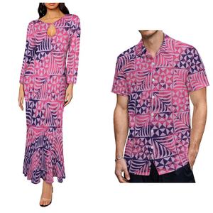 Fabricantes de Ropa Polinesia, Vestido de Cola de Pez Personalizado para Mujer con MOQ 1 y Blusa con Estampado Tribal Tropical para Hombre, Traje de Pareja - Product Image 2