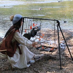 Adjustable Iron Grill Grates Foldable Campfire Cooking Rack Hooks Access Hanging BBQ Swing Campfire Cooking Outdoor <b>Cookware</b> - Product Image 1