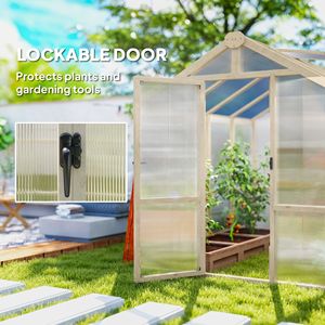 6.6 X 8 Ft. Polycarbonate Wooden Walk-In Greenhouse Kit with Thickened Panels Lockable Roof <b>Vent</b> & <b>Door</b> for Gardens - Product Image 3