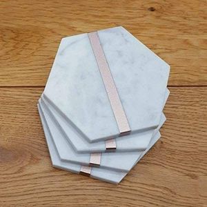 Handmade Beige Marble Big Slab Coaster Set Flamed Waterproof Gold Brass Inlay Elegant <b>Table</b> Decor By Handmade Collection - Product Image 4