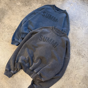 USA Free Taxes Custom Vintage Crewneck Sweatshirt DTG Printed Crew Neck Sweatshirts for Men Acid Wash Pullover Sweatshirt - Product Image 2