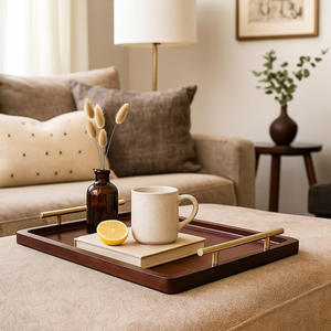 Durable Handmade Acacia Wood Multipurpose Serving and Decorative Tray Wooden Bed Tray with Metal Handles and Condiment Organiser - Product Image 5