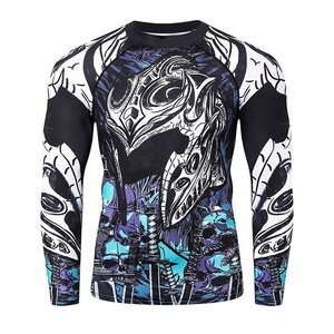 Vente en gros d'usine Rash Guard pour hommes Logo personnalisé Chemise de compression à manches longues Vêtements de sport pour MMA BJJ Anti-UV Respirant - Product Image 4