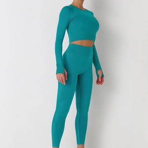 Gym Workouts <b>exercise</b> clothing set Women's Trendy Sportswear Solid Front Logo Seamless for Women's Sets Gym Workouts - Product Image 5