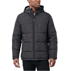 <b>Men's</b> Hooded <b>Jacket</b> Winter Casual Windproof Polyester Wadding Zipper Solid Color Regular Fit - Product Image 4