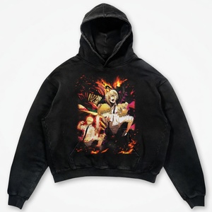 Sudadera con capucha extragrande personalizada con estampado gráfico y acabado lavado al ácido, 100% algodón, estilo urbano, unisex. - Product Image 5