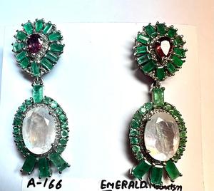 Boucles d'oreilles clous de luxe en argent sterling 925 plaqué rhodium avec diamants, émeraudes naturelles, tourmalines et pierres de lune arc-en-ciel – Cadeau d'anniversaire - Product Image 2