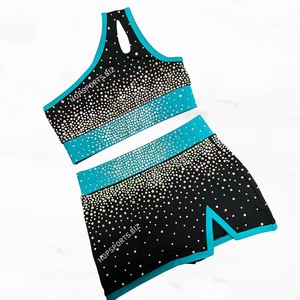 Ensemble de vêtements d'entraînement pour cheerleading/danse avec strass, noir et rose, soutien-gorge et short scintillants, vêtements d'entraînement pour cheerleading - Product Image 6