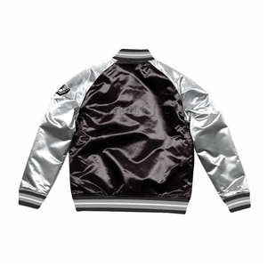 Blouson Bomber Unisexe Gris Uni Personnalisé avec Broderie sur le Devant, en Satin Écologique, Respirant, Anti-Bactérien et Sportif - Product Image 5