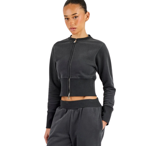 Conjunto Deportivo de Dos Piezas para Mujer, Sudadera Corta con Cierre Completo, Pantalones Anchos con Cintura Ajustable con Cordón, Estilo Casual y Deportivo - Product Image 4