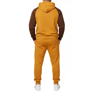 Survêtement pour homme jaune moutarde et marron chocolat, très vendu |   Design à manches raglan |   Ensemble de jogging deux pièces personnalisé - Product Image 2