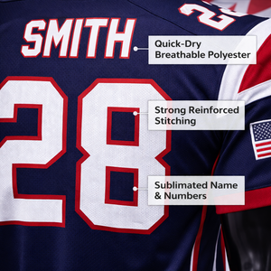 Maillot de football américain personnalisé, grande taille, séchage rapide, respirant, antibactérien, tissu 100% polyester, sublimé, brodé - Product Image 4