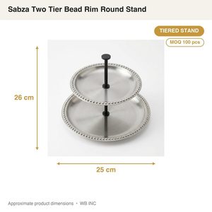 Support à perles à deux niveaux en acier satiné brossé SS304 fait main, 25 cm, bords perlés, élégant, pour décoration intérieure, hôtel, mariage, vaisselle Sabza - Product Image 4
