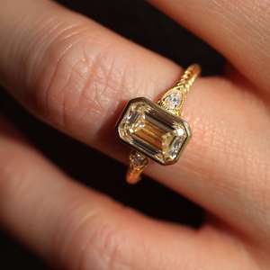 2.50 CT <b>Emerald</b> Cut Moissanite Engagement <b>Ring</b>, Bezel Set Wedding <b>Ring</b>, Art Deco Engraved Shank, 14K Gold Anniversary Gift - Product Image 3