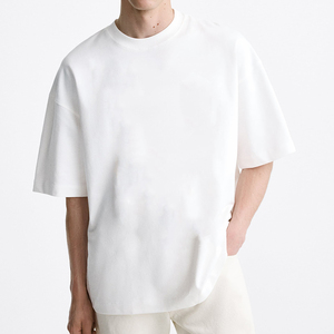 Custom Design Unisex Front Knitted T-Shirts Plain Streetwear Oversized O-<b>Neck</b> Heavyweight Cotton T-Shirt - Product Image 5
