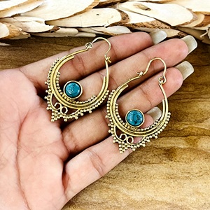 Nuevos Pendientes de Aro Boho en Forma de Lágrima, de Latón Tribal, para Mujer, con Acabado de Latón Antiguo y Filigrana Étnica, Venta al por Mayor/OEM/ODM - Product Image 4