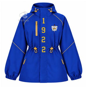 Chaqueta Impermeable Azul con Capucha para Mujer de la Hermandad Sigma Gamma Rho, Cortavientos con Cierre Completo, Cintura Ajustable con Cordón, Chaqueta Anorak para Exteriores - Product Image 1