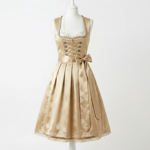 Vestido Dirndl de Encaje Dorado Satinado para Mujer, Traje Tradicional Bávaro de Camarera de Cervecería, Disfraz Personalizado para el Oktoberfest Alemán - Product Image 1