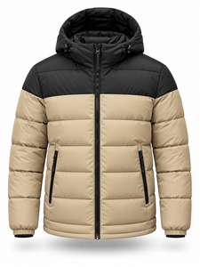 Men's Hooded Puffer <b>Jacket</b> Winter Waterproof Quick Dry Windproof <b>Casual</b> Zipper Polyester Wadding Color Blocking Regular Length - Product Image 1