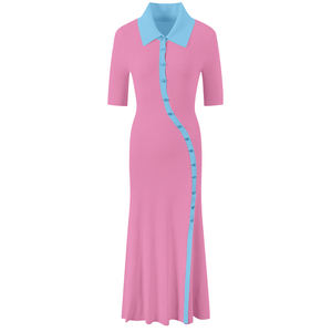 Personalizado Oem Odm Fabricante Mujeres Clásico Polo Cuello De Punto Suéter Vestido De Hermandad De Punto Vestido - Product Image 6