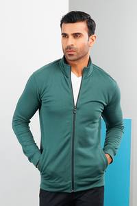 Blouson bomber vert pour homme, col montant, fermeture éclair, couleur unie, style décontracté, matière polyester, coupe ajustée, pour l'automne - Product Image 2