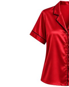Conjunto de pijama de satén rojo personalizado para mujer, ropa de dormir de seda de lujo, traje de noche con botones, conjunto de loungewear suave de manga corta. - Product Image 3