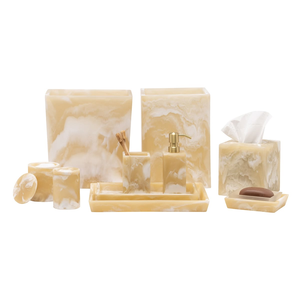 Ensemble d'accessoires de salle de bain en marbre écologique Stonekocc, quatre pièces, distributeur de savon, boîte à mouchoirs, plateau pour hôtel, décoration de la maison - Product Image 4