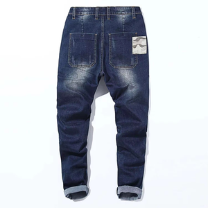 กางเกงยีนส์ผู้ชายทรงตรงสีน้ำเงิน ผ้าบางใส่สบาย เหมาะสำหรับฤดูร้อน สไตล์ลำลอง/ทำงาน  ยืดหยุ่นสูง ขากว้าง เหมาะสำหรับธุรกิจ - Product Image 2